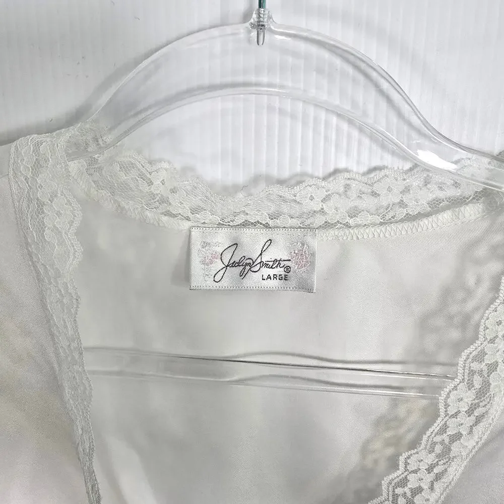 Jaclyn Smith Vintage 90s Satin Lace Lingerie Top Off White Sheer Waist Large - Picture 3 of 7